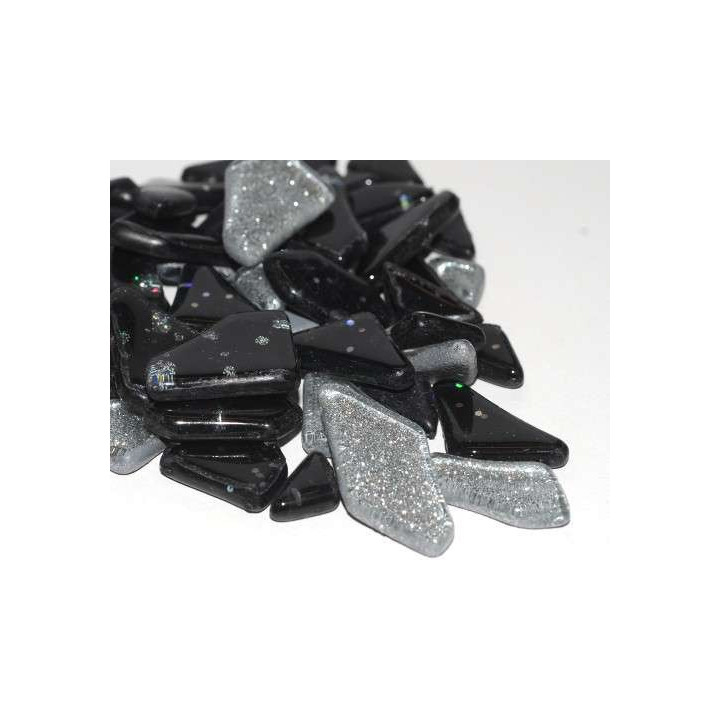 Mini galets pailletés noir et argent